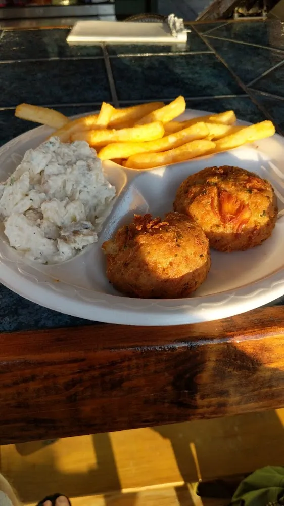 Crab Cakes with Potato Salad and Fries
